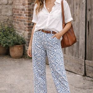 Polagram Blue and White Patterned Women's Pants